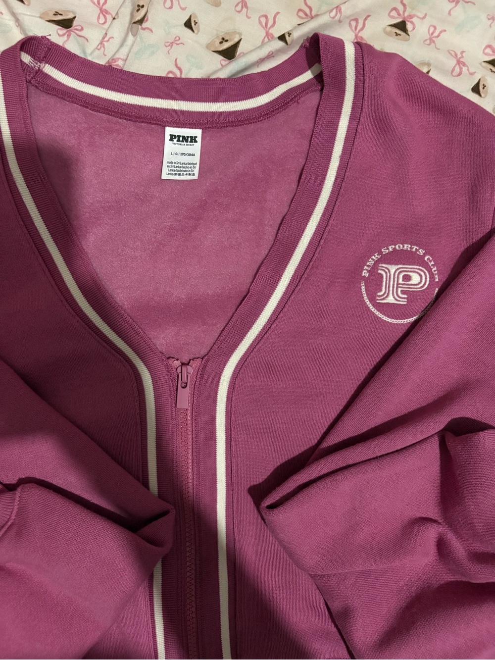 PINK Victoria's Secret Pink Zip-Up Bomber Jacket with White Trim